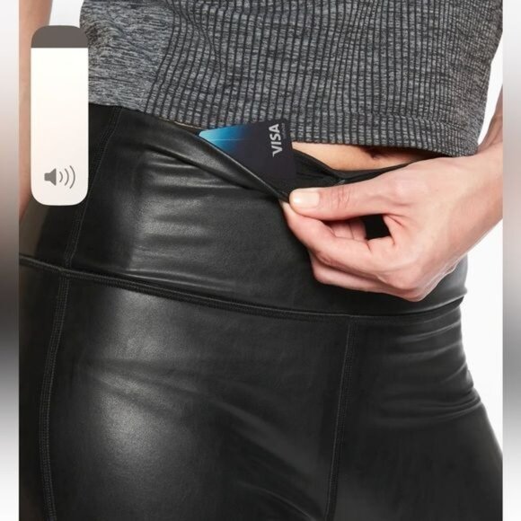Athleta All Over Gleam Tight Legging Black Vegan Leather Women's Size Medium - Picture 3 of 14